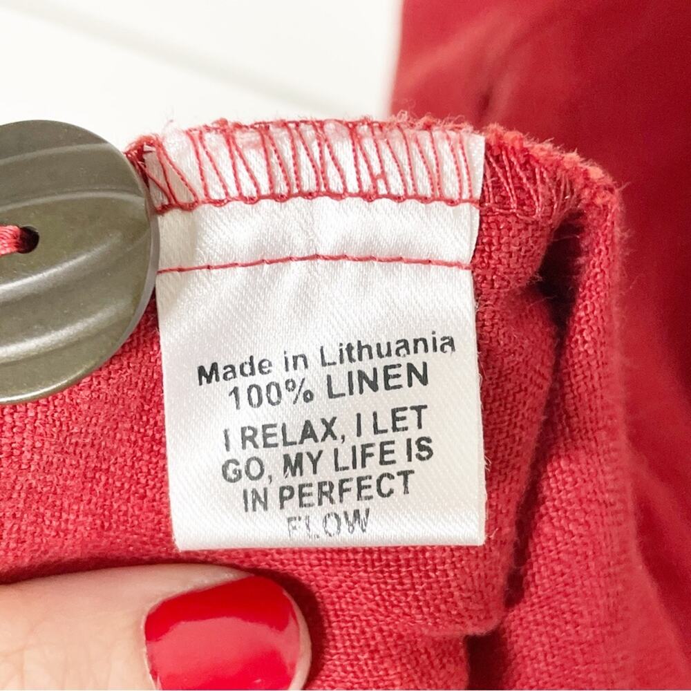 Flax Linen Button Front Long Sleeve Shirt Jacket Red Size Small - Picture 8 of 8